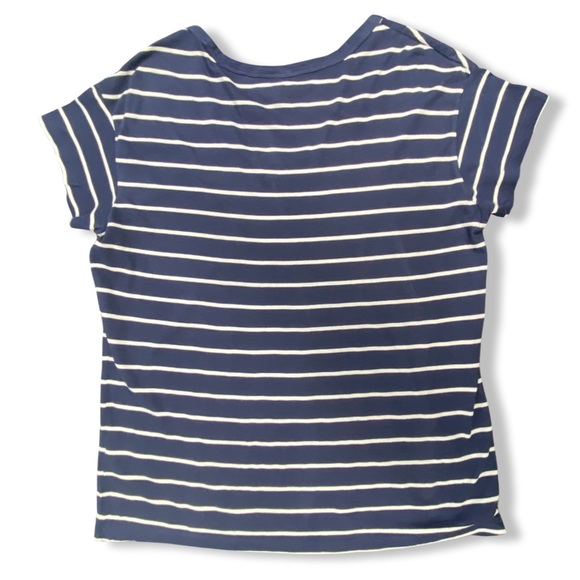 Navy Blue and White Striped Top, Scoop Neck Short Sleeve Tee, Cotton Modal Blend - Picture 4 of 12